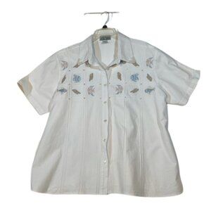 Jane Ashley vintage embellished tropical nautical fish shirt size 22 24